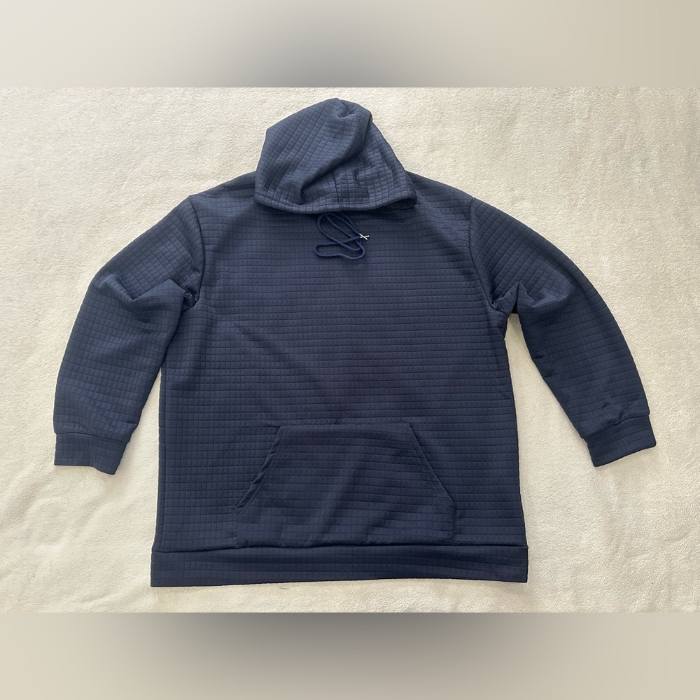 Women’s Waffle Pattern Hoodie Long Sleeve Pocket Navy Blue Size XXL